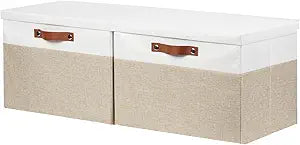 DULLEMELO Large Closet Storage Baskets with Lids 2-Pack, Storage Boxes Organizer Containers Baskets with Cover for Bedroom Closet Office Nursery (White & Khaki - 17"*12"*12")