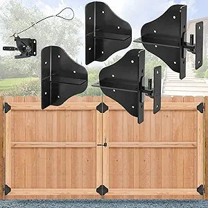 Fence Gate Kit Gate Hardware with Gate Latch for Single and Double Doors - Updated 90 Degree Right Angle Gate Hinges - Anti Sag Gate Kit - Gate Corner Brace Bracket (2 Set)