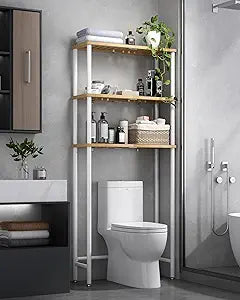 LiSHELF Bamboo Over The Toilet Storage Shelf 3-Tier Bathroom Organizer Rack Freestanding Above Toilet Shelves Space Saver for Small Bathroom, Laundry, White