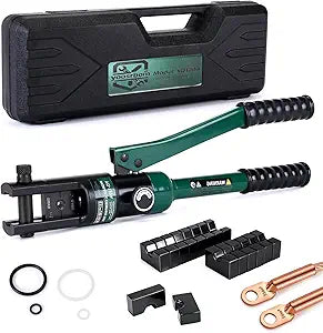 12 Ton Hydraulic Crimping Tool, 6AWG-4/0AWG (250MCM) Battery Cable Lug Crimper with 8 Pairs of Dies, Industrial Grade Hydraulic Wire Terminal Crimping Tool