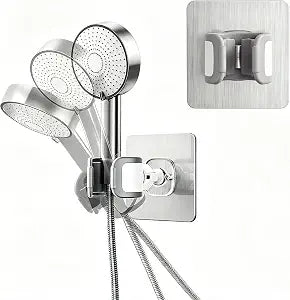 Adjustable Shower Head Holder Adhesive & Drill 2-in-1 with 360 Swivel