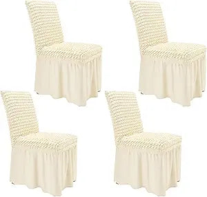 NICEEC High Stretch Chair Covers for Dining Chairs Covers Set of 4 Removable Dining Room Chair Covers with Skirt Spandex Parson Dorm Chair Slipcovers Protector for Kitchen Wedding Party Banquet(Beige)