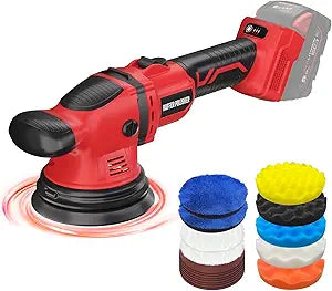 VERVEWAVE Cordless Buffer Polisher Kit for Milwaukee 18V/M18 Battery (No Battery), 6-Inch Orbital Car Polisher 6 Speed 18005500 RPM, 17PCS Polishing Accessories, for Car Polishing/Waxing (Tool Only)