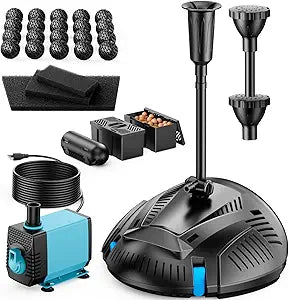 Antfraer Pond Filter with Fountain Pump, 660GPH Pond Filter Built-in U-V Clarifier, Multi-Stage Filtration Pond Filter Box with Filter Medias for Outdoor Ponds Fish Tank Waterfall Fountain