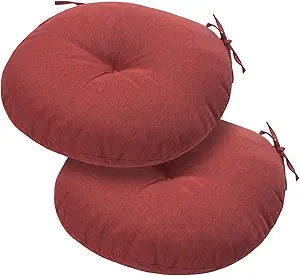 FUNHOME Outdoor Round Seat Cushions with Ties,Set of 2,Tufted Bistro Chair Cushions 15",Water Resistant Patio Seat Cushion 15 Inch for Barstool Garden Kitchen Furniture(Dark Red)