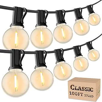 RTTY Outdoor String Lights 100 FT, Patio Light for Outside, Waterproof G40 Shatterproof LED Bulbs, Dimmable Hanging Connectable Globe Lighting for Backyard, Porch, Bistro, Balcony, Party, Warm White