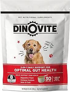 Dinovite Probiotics for Dogs, Probiotic Powder Food Topper for Large Dogs (45+ lb), Daily Digestive Health & Skin Support with Omega-3s, 30 Servings