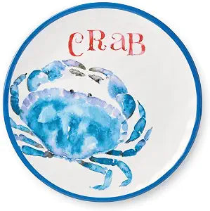 Beach House Crab 9-Inch Melamine Salad Plates  Set of 6, Coastal Charm, Durable, Lightweight & Dishwasher-Safe
