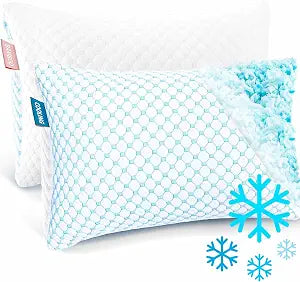 Nestl Cooling Pillow for Sleeping 2 Pack, Luxury Shredded Memory Foam Pillows Queen Size Set of 2, Adjustable Cold Gel Pillows for Hot Sleepers Supportive Cool Pillow for Side Back Stomach Sleepers