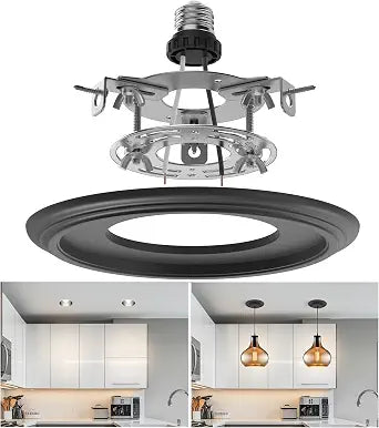 5" and 6" Recessed Can Light Conversion Kit, Light Fixture Upgrade, Pendant Light, Fan Compatible, Equipped with 7 Inch Decorative Plastic Medallion, Black Finish