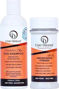 COAT DEFENSE Paw Licker Bundle | Daily Preventative Powder & Shampoo for Allergies and Itching | Yeast Infection Treatment for Dogs | Dog Shampoo Itchy Skin Relief | Dry Shampoo Yeast Powder for Dogs