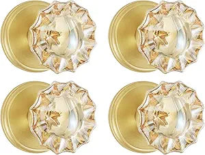 4 Pack Satin Brass Dummy Door Knob Set Champagne Glass Crystal Gold Door Knobs