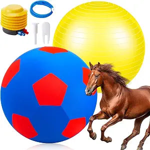 48 Inch Giant Herding Ball with Covers for Horses, Large Inflatable Horse Toys for Stable, Training, and Entertainment Play, Anti Burst Exercise Ball, Pump Included(Blue-red)