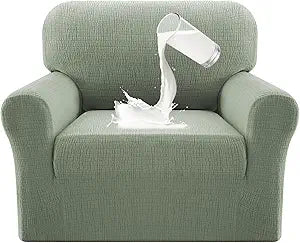 PrinceDeco Dual Waterproof Couch Cover Slipcovers for Sofas - Stretch Chair Cover Non Slip Sofa Covers Washable, Leakproof Furniture Protector for Kids, Pets, Dog (Chair Seat Width 20"-24", Sea Grass)