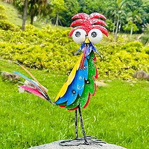 Natelf Outdoor Wacky Metal Rooster Yard Statue Decoration Roosters Decor Garden Statues Chicken Figurine Outside Decorations for Courtyard