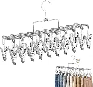 Legging Organizer for Closet, Pants Hangers with 20 Clips (Gray)