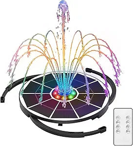 AISITIN 5.5W Solar Fountain Bird Bath with LED Colorful Lights & 3000mAh Battery, Remote Control Solar Pump for Fountain with 8 Nozzles, Solar Water Pump for Garden, Pond and Outdoor