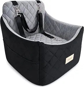 Dog Car Seat for Small/Medium Dogs up to 35 lbs, Memory Foam Booster Seat with Washable Cover, Storage Pockets & Safety Belts, Travel Pet Bed for Front & Back Seat
