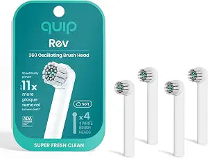 quip Rev Oscillating Electric Toothbrush Replacement Heads, White, 4 Pack