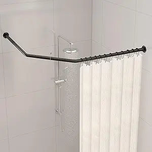 Corner Shower Curtain Rod, Diamond Shaped [Both Sides: 22" - 34.8", Middle: 28" - 43.7"] Adjustable Bathroom Bathtub Shower Rod with 12 Hooks & Ceiling Support