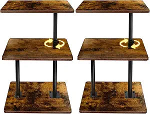 Swivel Side Table Adjustable Height 2-Pack, 3-Tier End Table with 360Rotatable Tray, Space Saving Nightstand with Storage Shelf for Small Spaces, Living Room, Bedroom