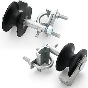 Blulu 2 Pcs Chain Link Nylon Rolling Gate Track Wheel Sliding Rollers Galvanized Steel Hardware Cantilever Wheel for 2" (1-7/8") Gate Frame and 1-5/8" Track Pipe
