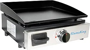 Flame King 17-inch Flat Top Griddle for BBQ Grill w/Regulator, Propane Gas Griddle for RV Pullout Kitchen