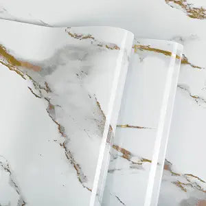 Abyssaly Marble Contact Paper White Gold Granite Peel and Stick Wallpaper for Countertop Self-Adhesive Thickening Wall Paper for Kitchen Bathroom and Furniture (11.8" x 78.7")
