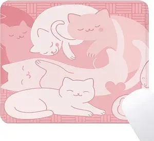 Pink Cat Mouse Pad - Cute Pink Cat Office Supplies Desk Decor, Square Waterproof Non-Slip Rubber Base Kawaii Anime Mousepad for Computers Office Accessories 7.9x9.5 Inch