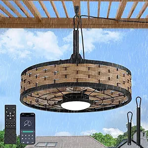 LEDIARY 20" Outdoor Ceiling Fans with Light for Patios, IP65 Waterproof Gazebo Fan, Boho Rattan Plug in Ceiling Fan Remote&APP Control, 3CCT Dimmable, 6-Speeds, Caged Fan for Gazebo,Patio,Porch