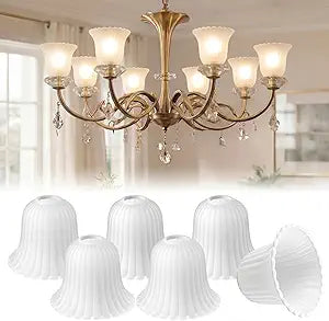 Gerrii 6 Pack Bell Shaped Frosted Glass Lamp Shades Replacement 1 5/8" Fitter Size x 5.12" Diameter x 6.7" Height White Frosted Globe Ceiling Fan Covers for Pendant Light Chandelier Wall Sconces