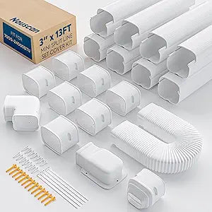 3" 13Ft Mini Split Line Set Cover with Flexible Duct, Upgrade PP Decorative Minisplit Lineset Cover Kit, Paintable for Mini Split, Air Conditioner, Central AC, HVAC and Heat Pumps, White