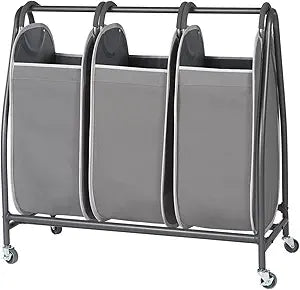 Neatfreak Triple Laundry Hamper Sorter - Rolling Laundry Cart With Wheels & 3 x removable Dirty Clothes Hamper Totes With EVERFRESH Tech For Towels, Blankets & Bathroom Organization