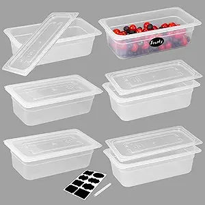 BIEAMA 6 Pack 1/3 Size 4'' Deep Food Pans with Lids, Translucent Polypropylene, Commercial Stackable Freezer-safe Storage for Restaurants, Buffets