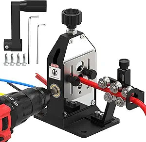 Manual Wire Stripping Machine, 12AWG to 4/0AWG Copper Wire Stripper for Drill, 4 Feed Hole Plates, Hand Crank & Drill Powered Dual-Drive Wire Peeler Tool for Scrap Copper Recycling