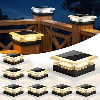 4x4 96 LED Post Solar Lights 8 Pack, 4 Lighting Modes Solar Post Cap Lights for 4x4 3.5x3.5 Wood/Vinyl Posts, Ip67 Waterproof Fence Deck Post Lights Solar Powered for Patio Porch, Black