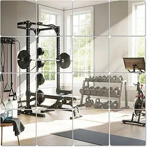 16PCS Square Acrylic Mirror Tiles, 12 Self Adhesive Mirror Sheets for Walls, Lightweight Shatterproof Wall Mirrors for Home Decor, Full Length Mirror Panels for Bedroom Bathroom Gym Door DIY