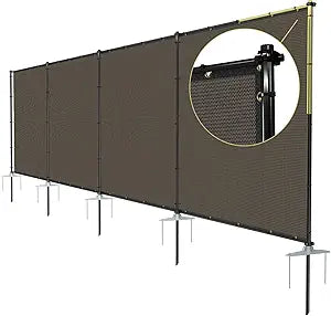 TANG 5'x24' Outdoor Privacy Screen FreeStanding, 220GSM Mesh Fencing with Poles Stakes, Privacy Fence Panels for Outside, Temporary Dog Fences for Garden Patio, Brown