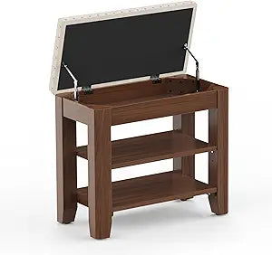 Shoe Bench for Entryway, Solid Rubberwood Shoe Bench with Hidden Storage, Adjustable 2-Tier Shelves & Soft PU Leather Seat, Shoe Rack Durable Easy Assembly for Hallway or Bedroom - Beige, 23.6"