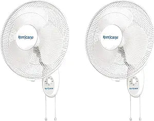 Hurricane 2-Pack Supreme 16-Inch Oscillating Wall Mount Fan, White Γ Quiet Operation Corded Electric Air Cooling Unit with Pull Cords for Home, Garage, Greenhouse, Workshop, or Gym