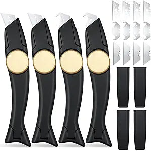WILLBOND 4 Sets Navajas Roofing Heavy Duty Shark Vinyl Knife with Utility Knife Blades Replacement Roofing Tools Carpet Blade Cutter for Indoor Outdoor (Black)