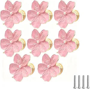 Geesatis 8Pcs Flower Cabinet Knobs 1.7in, Pink Drawer Pulls for Dresser