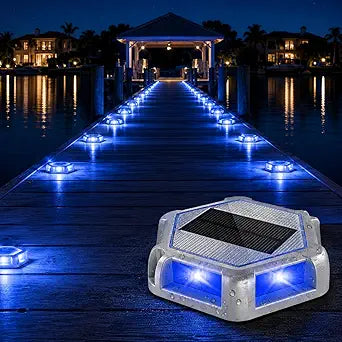 Solar Dock Lights Outdoor Waterproof, 12 Pack Blue LED Solar Driveway Lights with Aluminum Housing, Solar Deck Lights for Dock, Marina, Driveway Marker, Pathway, Step, Yard