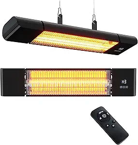 Infrared Electric Patio Heater,Outdoor Electric Patio Heater, Hanging Mounted and Ceiling Mounted Heater for Patio, Garage, Backyard, 1500W, Black