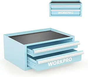 WORKPRO 12.5" Mini Tool Box with 2 Drawers & 1 Open Top Storage, Small Metal Tool Chest with PVC Liners & PP Feet Pads, Cold Rolled Steel Toolbox with Drawer Liners & Magnetic Tabs