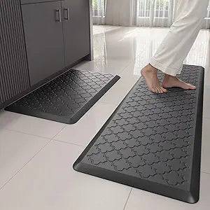 Kitchen Mats for Floor 2 Piece - Anti Fatigue Mats for Kitchen Floor - Non Slip Cushioned Rugs for Standing, Office, Sink, Laundry, Black