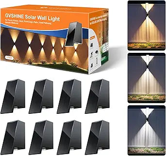 8 Pack Solar Powered Fence Lights Outdoor (Warm/Neutral/Cool White) Waterproof Up and Down Wall Mount LED Decorative Lamp for Outside Patio, House, Backyard, Porch, Deck, Garden with 3 Lighting Modes