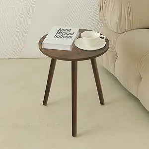 AWASEN Round Side Table, Small End Table for Living Room, Modern Wood Accent Coffee Side Table with Wood Legs for Small Space, Easy Assembly, Rustic Brown