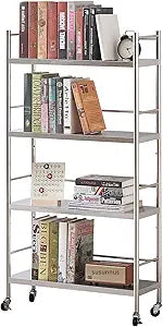 susunnus Stainless Steel Shelf,Shelves for Storage,Metal Shelf,Kitchen Garage Shelves, with Wheels,Rolling Shelves,Adjustable Height,Weight Capacity 350LB (27.6in*10.2in-4T with guardrails)