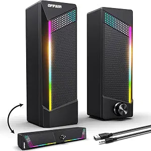 Computer Speakers, 2 in 1 PC Speaker , Gaming Speakers for PC Computer Laptop Desktop Monitor, RGB Speakers with Touch Sensitive Lighting, USB Powered 3.5mm AuxPackage Only Two Speaker, No Soundbar